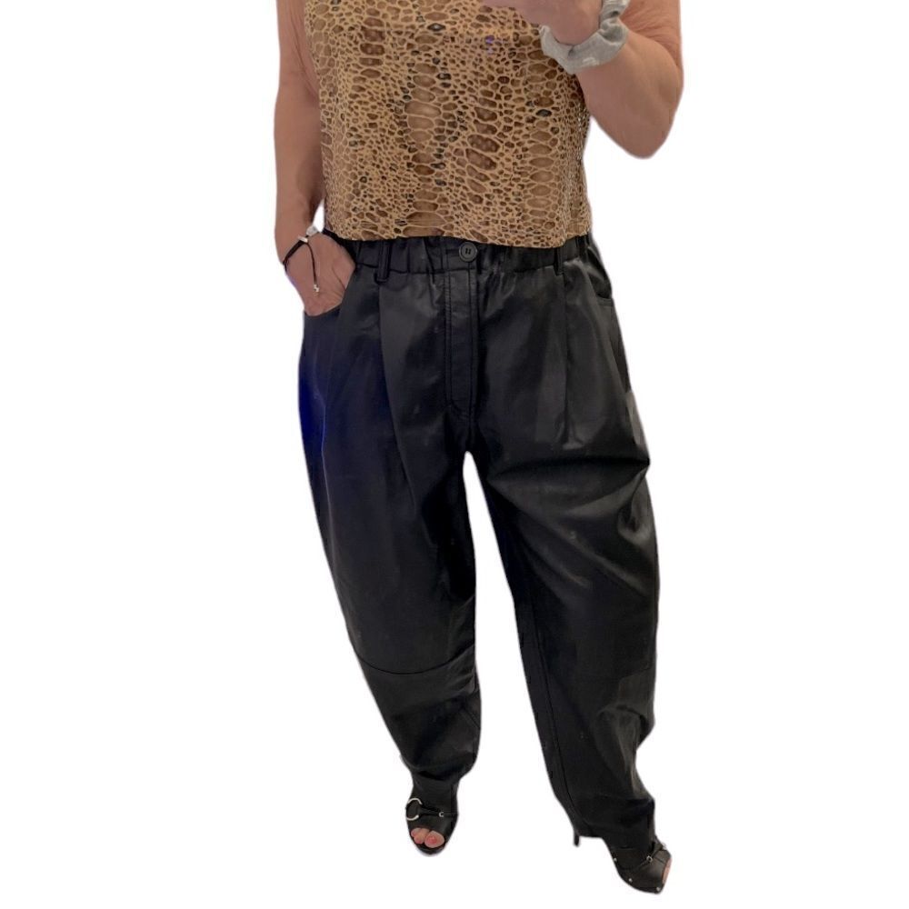 NEW Free People Faux Leather Black Buttons Fly Wide Leg Pants.Size S